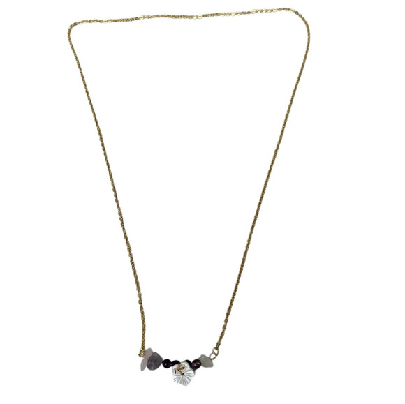 18k Gold Plated Hibiscus Amethyst Bar Necklace - Picture 3 of 4
